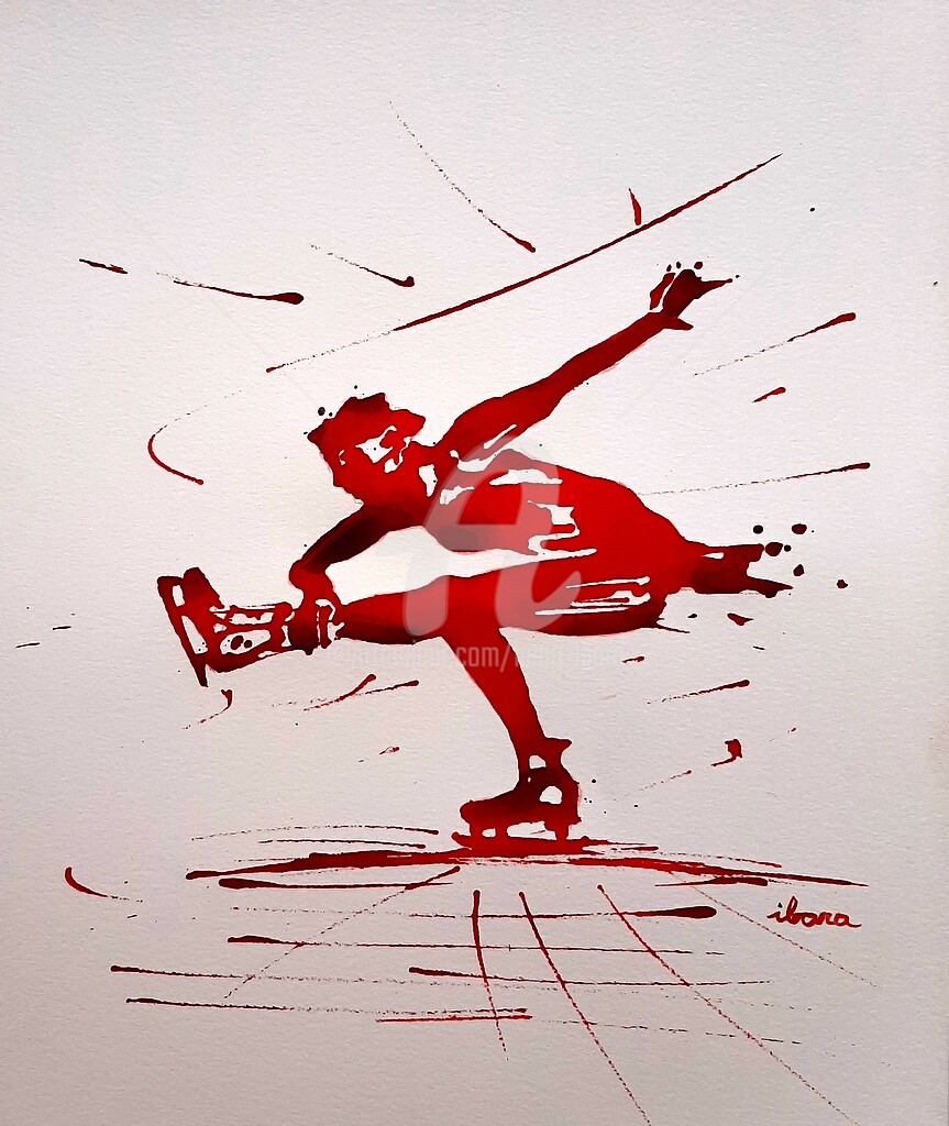 Henri Ibara - Patinage artistique N°2 encre rouge de Henri Ibara