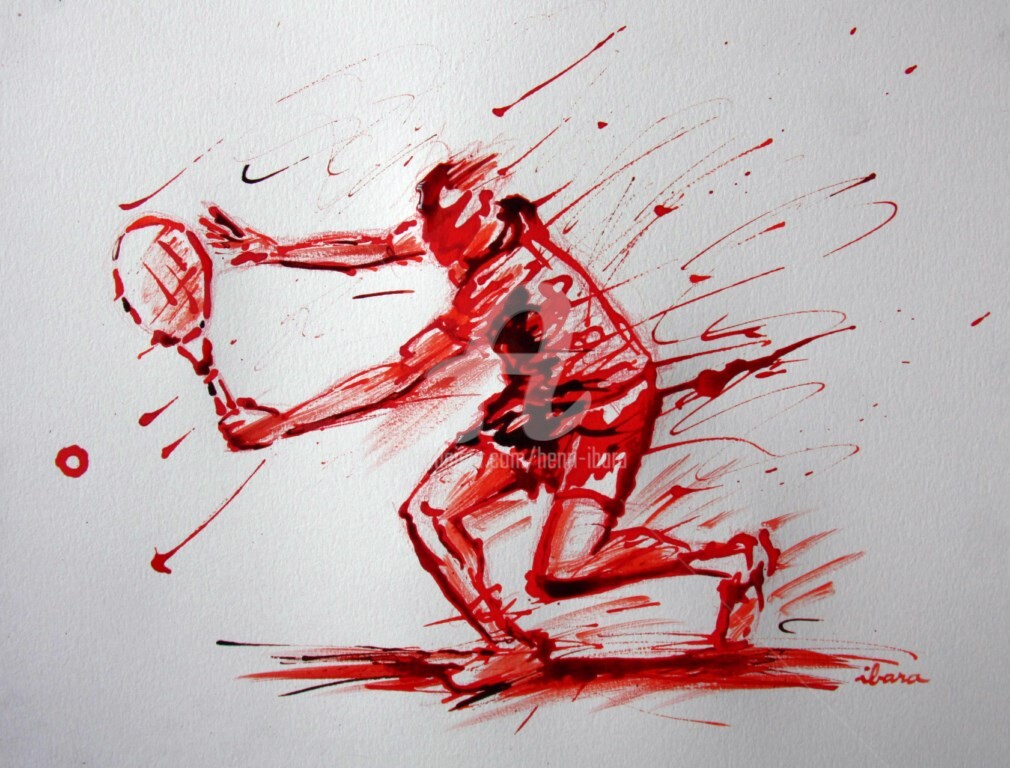 Henri Ibara - tennis-n-9-dessin-d-ibara-a-l-encre-rouge-et-sanguine-sur-papier-aquarelle-300gr-format-30cm-sur-42cm.jpg