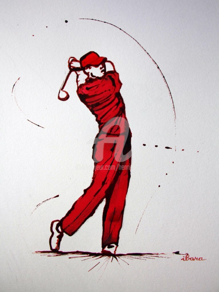 Henri Ibara - golf-n-10-dessin-d-ibara-encre-rouge-et-sanguine-sur-papier-aquarelle-300gr-format-30cm-sur-42cm-d-ibara.jpg