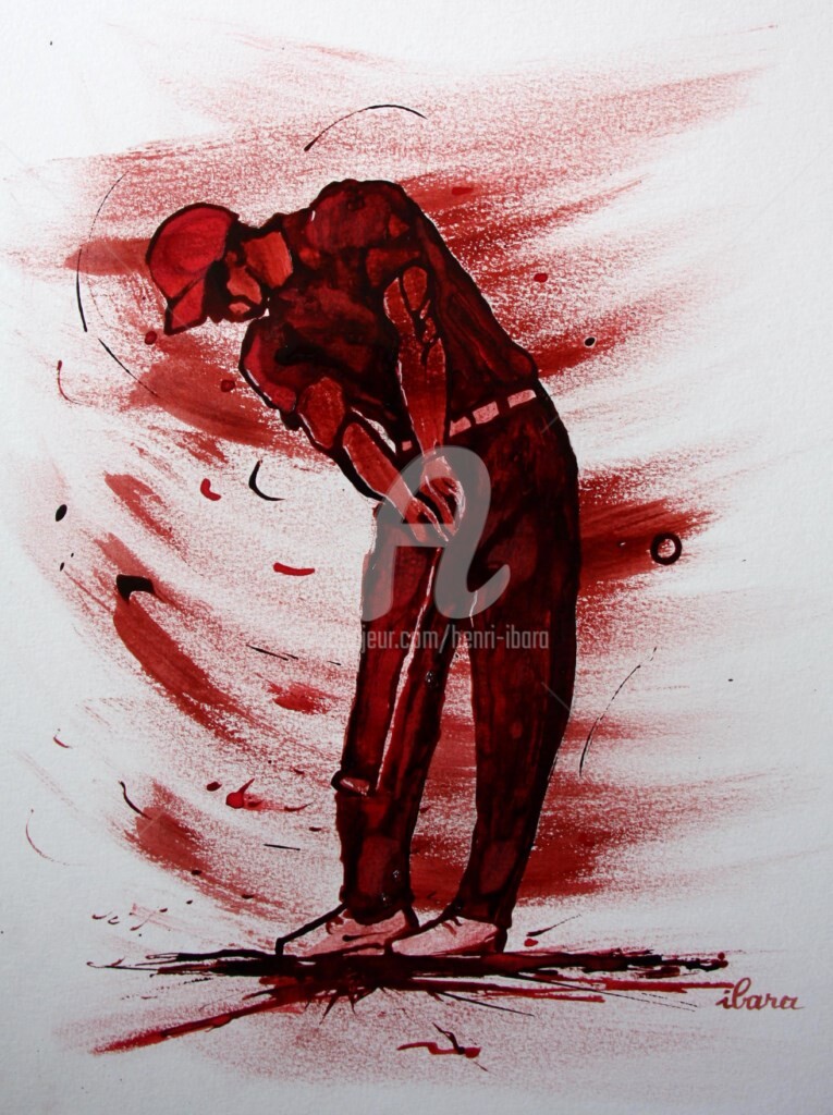 Henri Ibara - golf-n-11-dessin-d-ibara-encre-rouge-et-sanguine-sur-papier-aquarelle-300gr-format-30cm-sur-42cm-d-ibara.jpg
