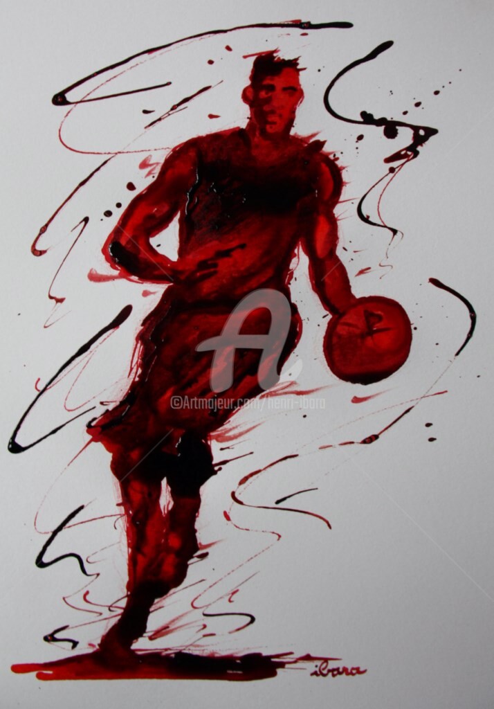 Henri Ibara - basket-n-13-dessin-d-ibara-a-l-encre-rouge-et-sanguine-sur-papier-aquarelle-300gr-format-30cm-sur-42cm.jpg