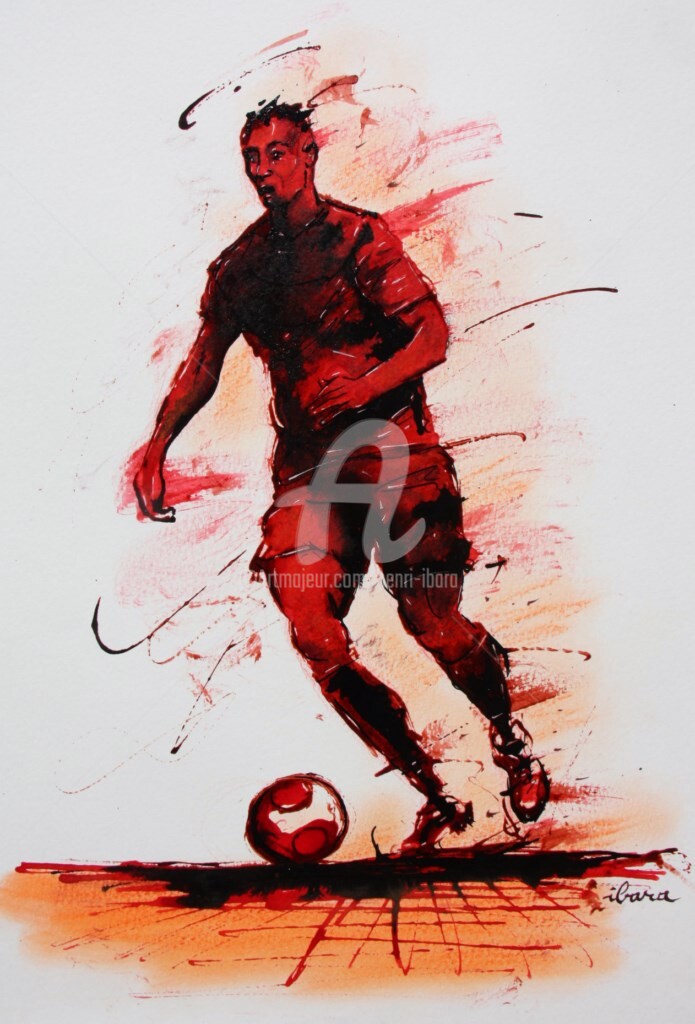 Henri Ibara - football-n-63-dessin-d-ibara-a-l-encre-rouge-et-sanguine-sur-papier-aquarelle-300gr-format-30cm-sur-42cm.jpg