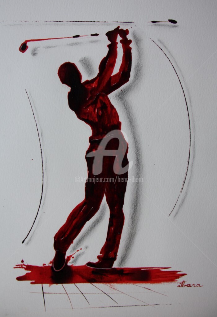 Henri Ibara - golf-n-13-dessin-d-ibara-encre-rouge-sanguine-et-crayon-sur-papier-aquarelle-300gr-format-30cm-sur-42cm-d-ibara.jpg