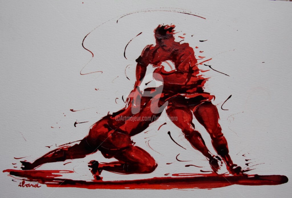 Henri Ibara - rugby-n-33-dessin-d-ibara-encre-rouge-et-sanguine-sur-papier-aquarelle-format-30cm-sur-42cm.jpg
