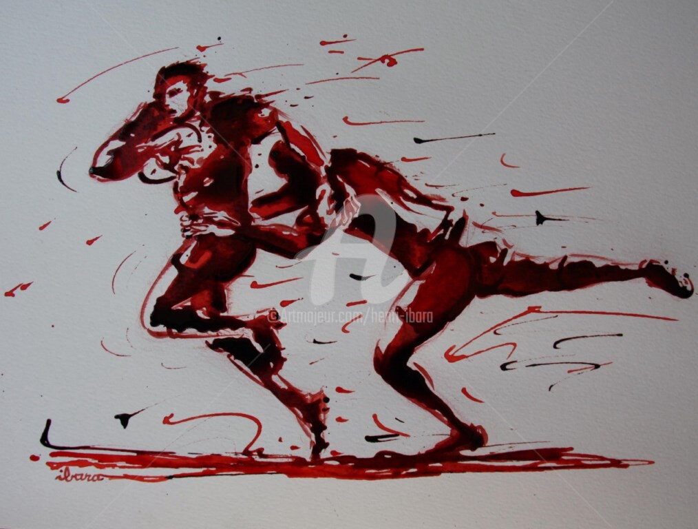 Henri Ibara - rugby-n-35-dessin-d-ibara-encre-rouge-et-sanguine-sur-papier-aquarelle-format-30cm-sur-42cm.jpg