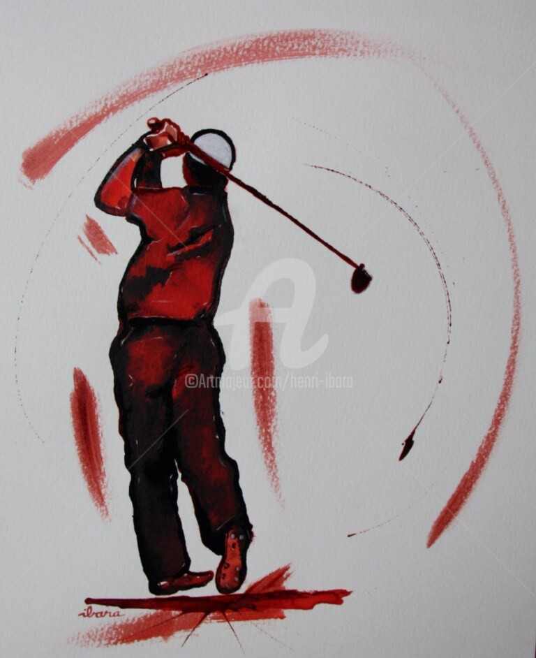 Henri Ibara - golf-n-17-dessin-d-ibara-encre-rouge-et-sanguine-sur-papier-aquarelle-300gr-format-30cm-sur-42cm-d-ibara.jpg
