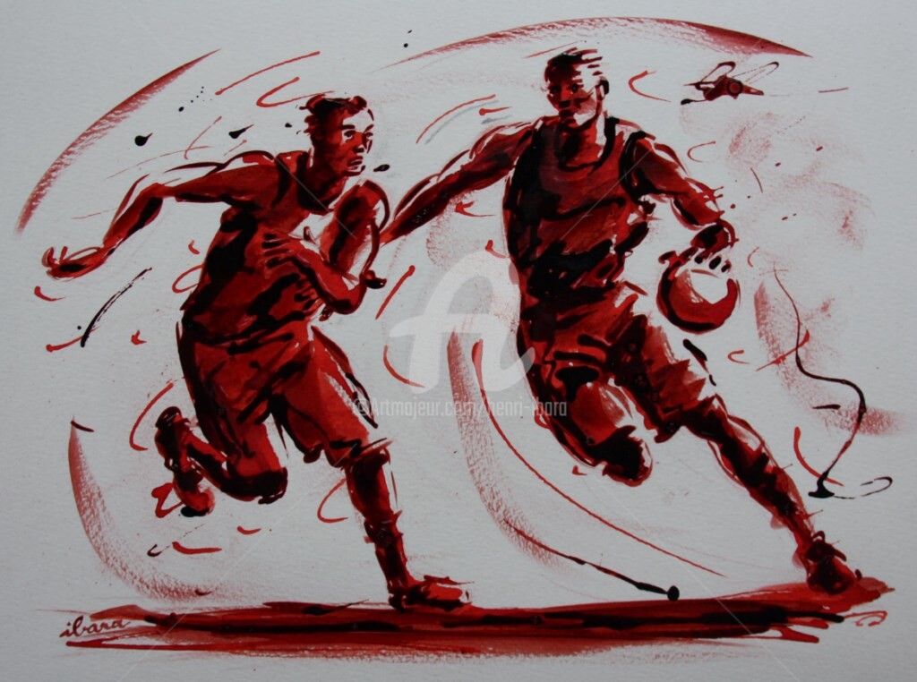Henri Ibara - basket-n-15-dessin-d-ibara-a-l-encre-rouge-et-sanguine-sur-papier-aquarelle-300gr-format-30cm-sur-42cm.jpg