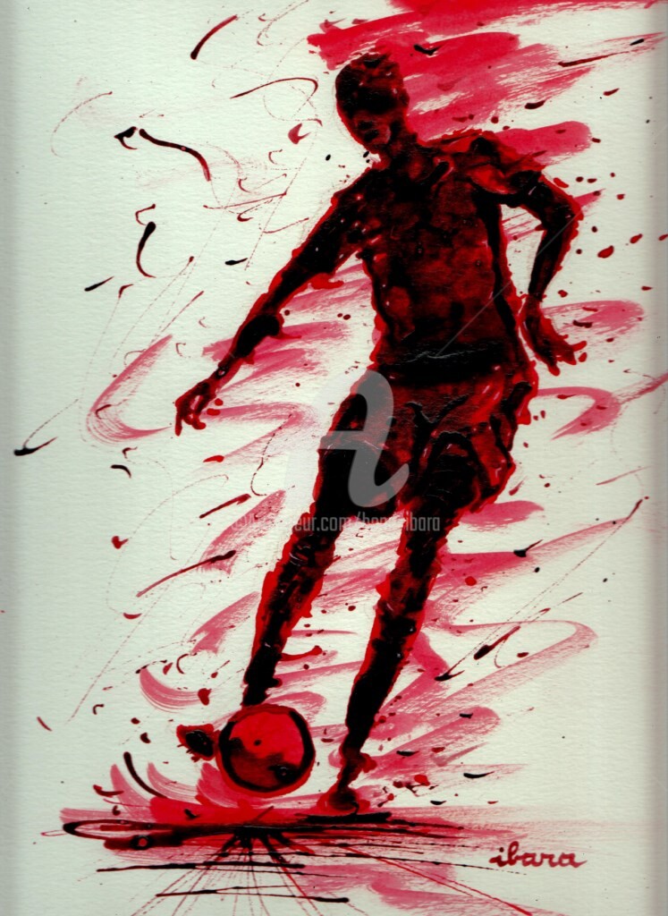 Henri Ibara - football-n-65-dessin-d-ibara-a-l-encre-rouge-sanguine-et-crayon-sur-papier-aquarelle-300gr-format-30cm-sur-42cm.jpg