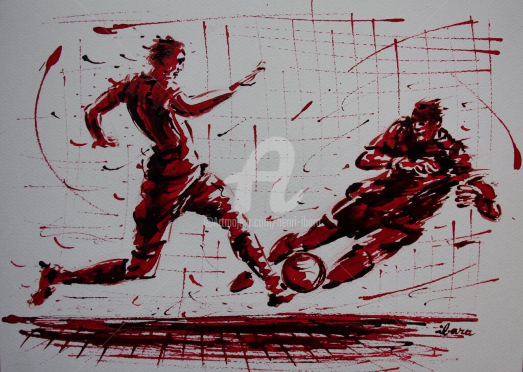 Henri Ibara - football-n-69-dessin-d-ibara-a-l-encre-rouge-sur-papier-aquarelle-300gr-format-30cm-sur-42cm.jpg