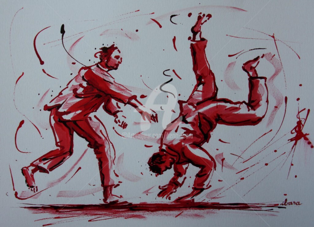 Henri Ibara - judo-n-4-dessin-d-ibara-a-l-encre-rouge-et-sanguine-sur-papier-aquarelle-300gr-format-30cm-sur-42cm.jpg