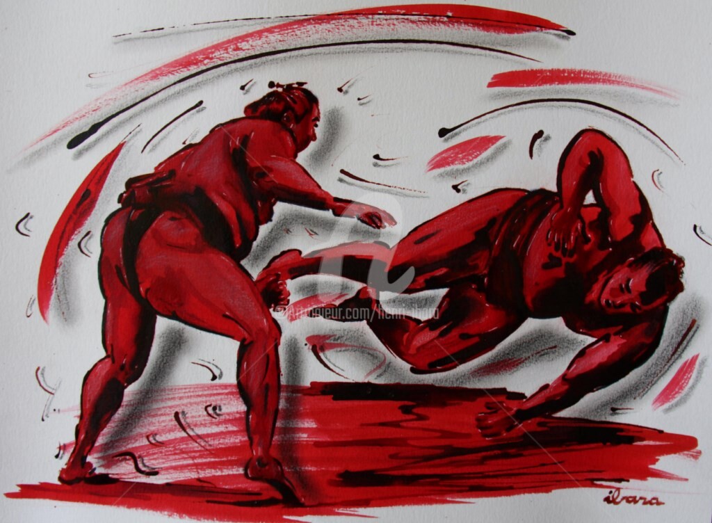 Henri Ibara - lutteurs-de-sumo-n-2-dessin-encre-sanguine-et-crayon-noir-d-ibara-sur-papier-aquarelle-300gr-format-30cm-sur-42cm.jpg