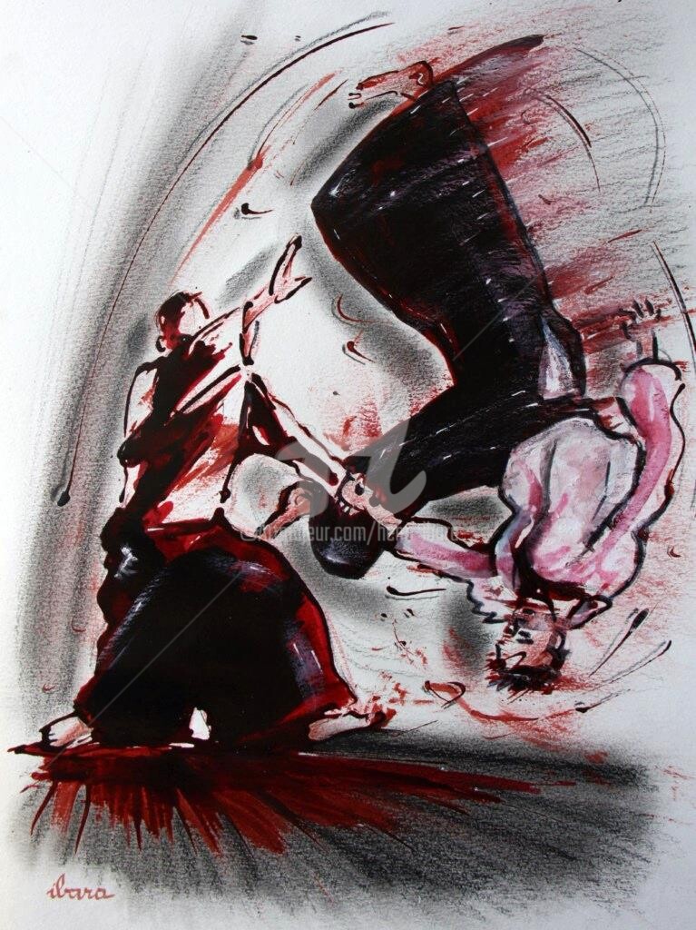 Henri Ibara - aikido-dessin-encre-sanguine-et-crayon-noir-d-ibara-sur-papier-aquarelle-300gr-format-30cm-sur-42cm.jpg