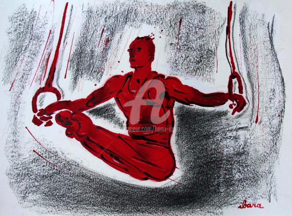 Henri Ibara - gymnastique-les-anneaux-dessin-d-ibara-a-l-encre-rouge-sanguine-et-crayon-sur-papier-aquarelle-300gr-format-30cm-sur-42cm.jpg