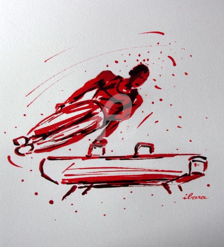Henri Ibara - gymnastique-cheval-d-arcon-dessin-d-ibara-a-l-encre-rouge-et-sanguine-sur-papier-aquarelle-300gr-format-30cm-sur-42cm.jpg