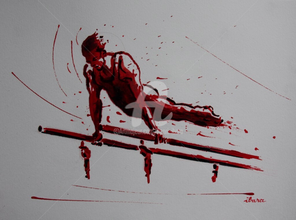 Henri Ibara - gymnastique-barres-paralleles-dessin-d-ibara-a-l-encre-rouge-et-sanguine-sur-papier-aquarelle-300gr-format-30cm-sur-42cm.jpg