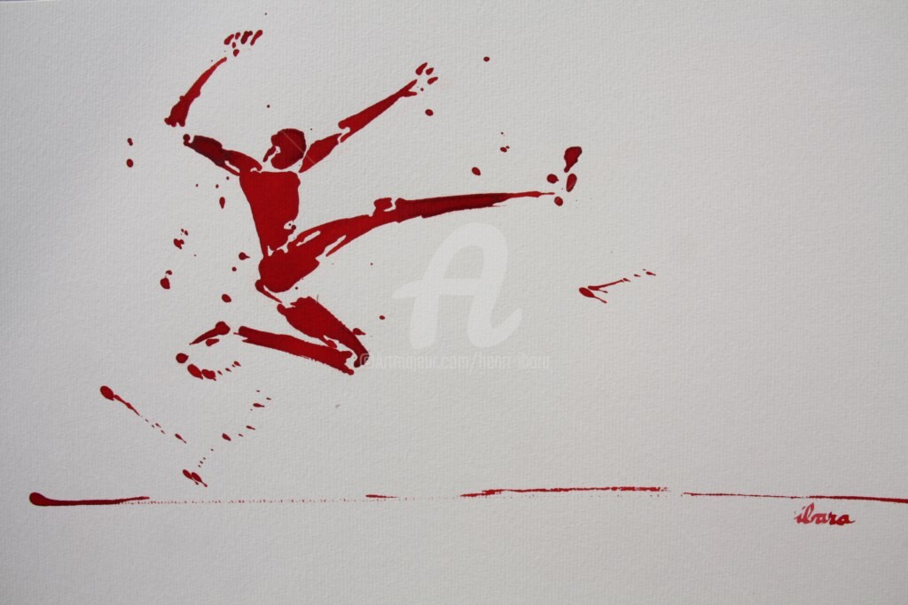 Henri Ibara - saut-en-longueur-n-5-dessin-d-ibara-a-l-encre-rouge-sur-papier-aquarelle-300gr-format-30cm-sur-42cm.jpg