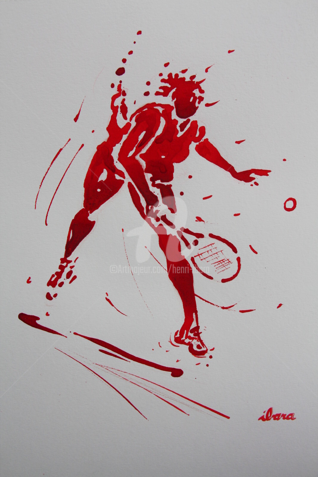 Henri Ibara - tennis-dame-n-13-dessin-d-ibara-a-l-encre-rouge-et-sanguine-sur-papier-aquarelle-300gr-format-30cm-sur-42cm.jpg