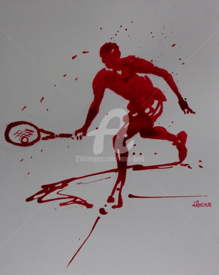Henri Ibara - tennis-n-14-dessin-d-ibara-a-l-encre-rouge-sur-papier-aquarelle-300gr-format-30cm-sur-42cm.jpg