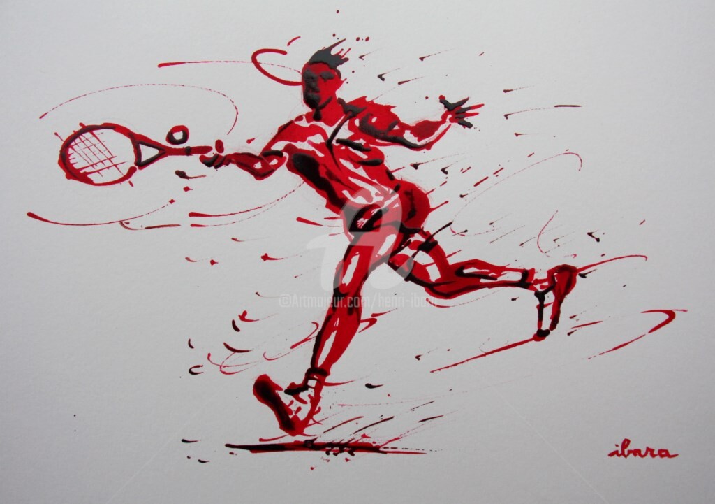 Henri Ibara - tennis-n-15-dessin-d-ibara-a-l-encre-rouge-et-sanguine-sur-papier-aquarelle-300gr-format-30cm-sur-42cm.jpg
