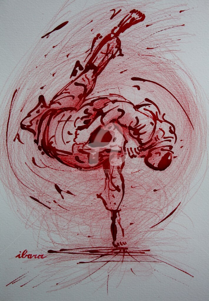Henri Ibara - judo-n-6-dessin-d-ibara-a-l-encre-rouge-et-crayon-rouge-sur-papier-aquarelle-300gr-format-30cm-sur-42cm.jpg