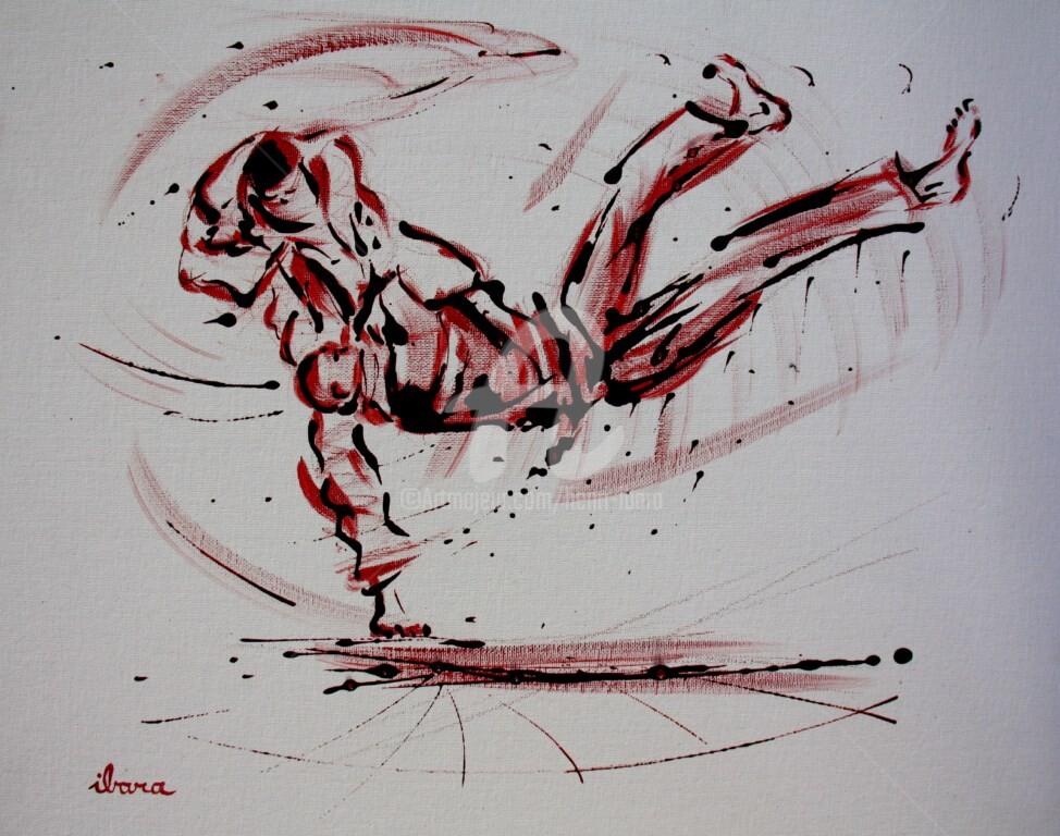 Henri Ibara - judo-n-8-peinture-rouge-et-sanguine-sur-carton-toile-format-50cm-sur-40cm.jpg