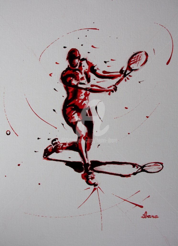Henri Ibara - tennis-n-17-peinture-acrylique-et-sanguine-sur-carton-toile-format-50cm-sur-40cm-par-ibara.jpg