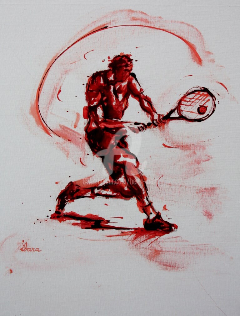 Henri Ibara - tennis-n-18-peinture-acrylique-et-sanguine-sur-carton-toile-format-50cm-sur-40cm-par-ibara.jpg