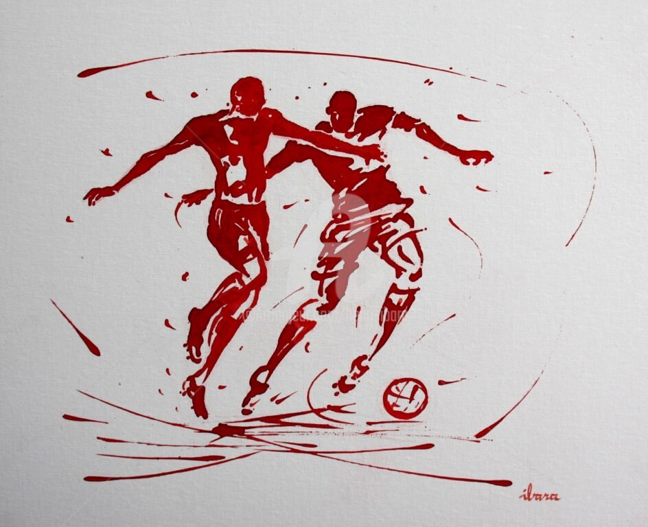 Henri Ibara - football-n-80-encre-rouge-sur-carton-toile-format-50cm-sur-40cm-par-ibara-002.jpg