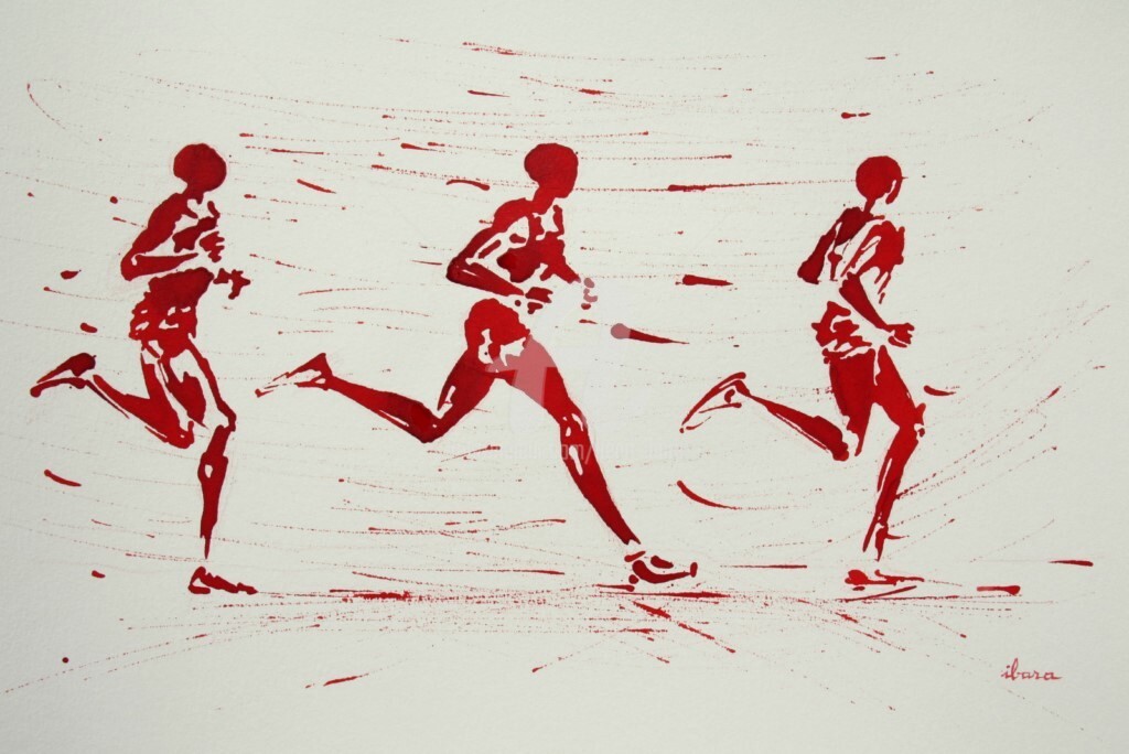Henri Ibara - 10000m-dessin-d-ibara-a-l-encre-rouge-sur-papier-aquarelle-300gr-format-30cm-sur-42cm-encadre-001.jpg