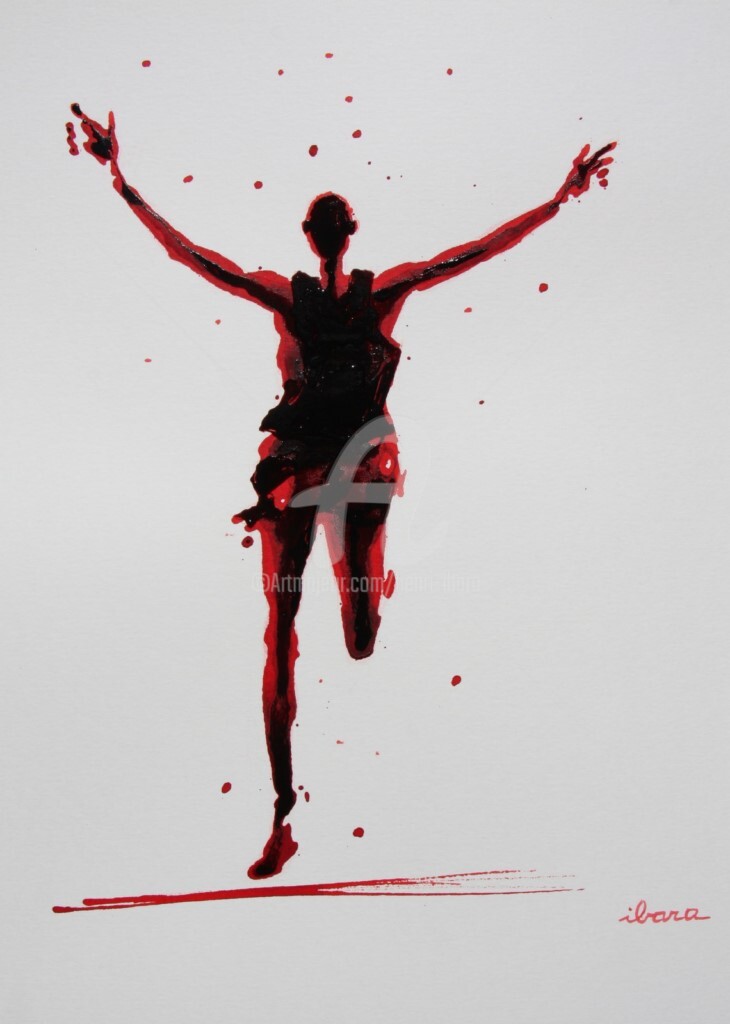 Henri Ibara - arrivee-marathon-dessin-d-ibara-a-l-encre-rouge-et-sanguine-sur-papier-aquarelle-300gr-format-30cm-sur-42cm-encadre.jpg