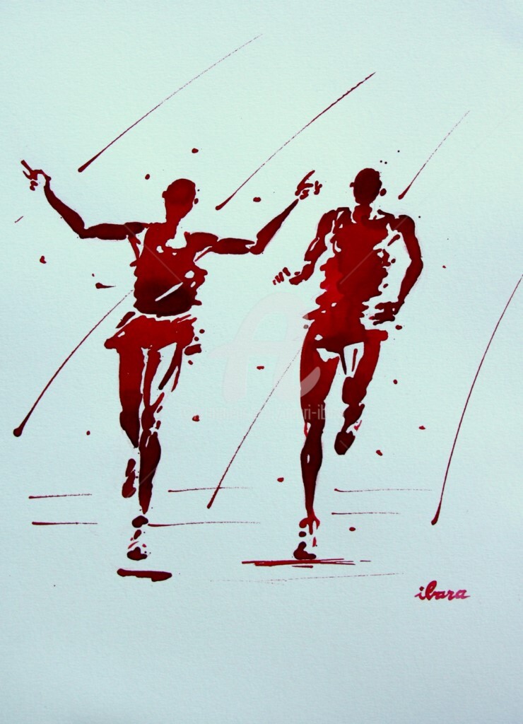 Henri Ibara - arrivee-10000m-dessin-d-ibara-a-l-encre-rouge-et-sanguine-sur-papier-aquarelle-300gr-format-30cm-sur-42cm-encadre.jpg
