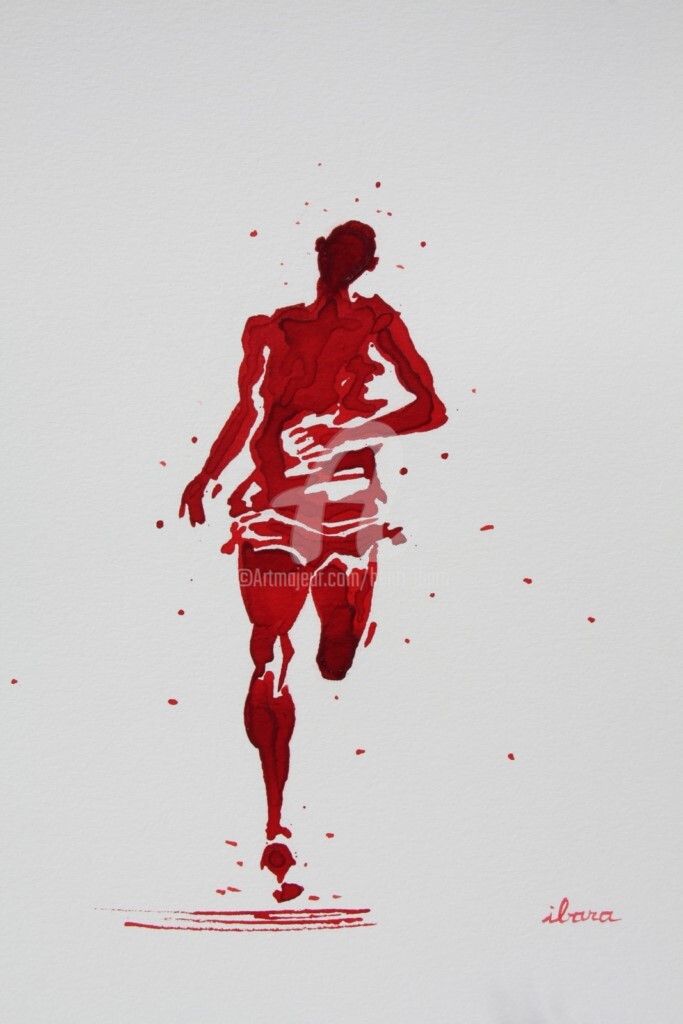 Henri Ibara - coureur-de-marathon-dessin-d-ibara-a-l-encre-rouge-et-sanguine-sur-papier-aquarelle-300gr-format-30cm-sur-42cm-encadre.jpg