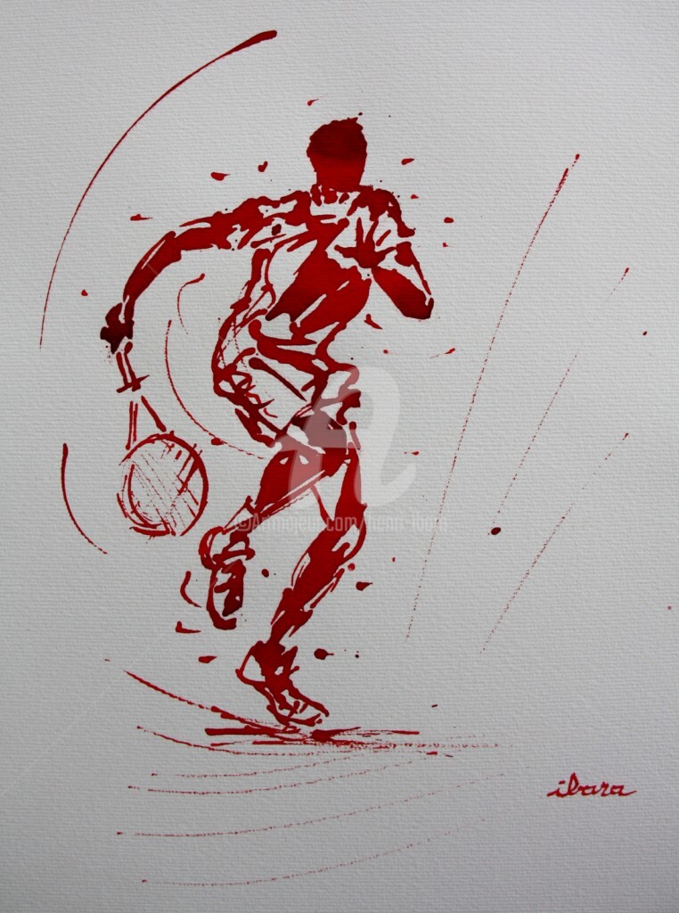 Henri Ibara - tennis-n-20-dessin-d-ibara-a-l-encre-rouge-sur-papier-aquarelle-300gr-format-30cm-sur-42cm.jpg