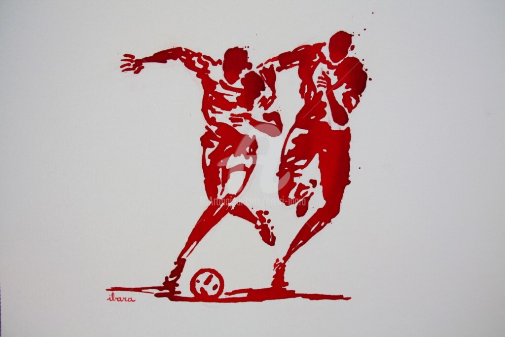 Henri Ibara - football-n-82-dessin-d-ibara-a-l-encre-rouge-sur-papier-aquarelle-300gr-format-30cm-sur-42cm.jpg