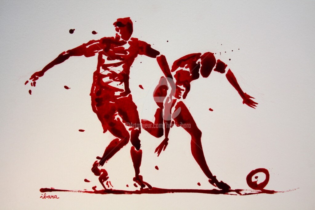 Henri Ibara - football-n-83-dessin-d-ibara-a-l-encre-rouge-sur-papier-aquarelle-300gr-format-30cm-sur-42cm.jpg