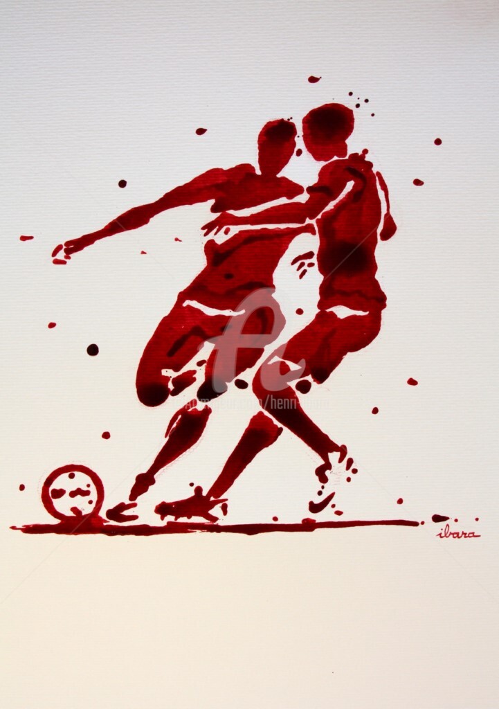 Henri Ibara - football-n-84-dessin-d-ibara-a-l-encre-rouge-sur-papier-aquarelle-300gr-format-30cm-sur-42cm.jpg