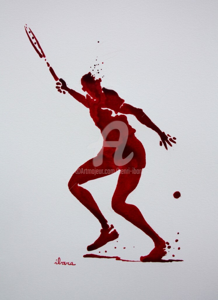 Henri Ibara - tennis-n-23-dessin-d-ibara-a-l-encre-rouge-sur-papier-aquarelle-300gr-format-30cm-sur-42cm.jpg