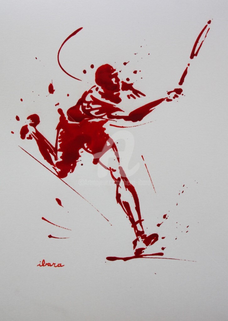 Henri Ibara - tennis-n-24-dessin-d-ibara-a-l-encre-rouge-sur-papier-aquarelle-300gr-format-30cm-sur-42cm.jpg