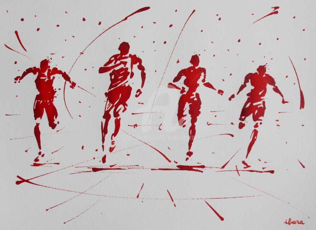 Henri Ibara - arrivee-100m-n-8-dessin-d-ibara-a-l-encre-rouge-sur-papier-aquarelle-300gr-format-30cm-sur-42cm.jpg