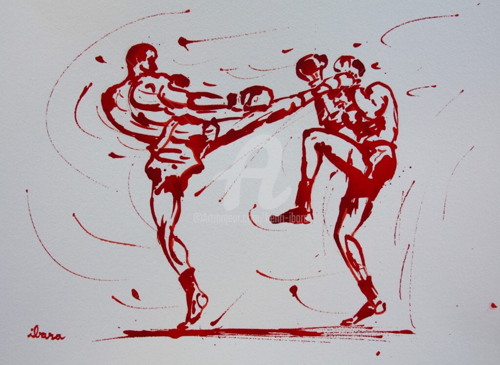 Henri Ibara - boxe-tai-dessin-d-ibara-a-l-encre-rouge-sur-papier-aquarelle-300gr-format-30cm-sur-42cm.jpg