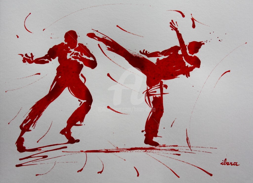 Henri Ibara - capoeira-dessin-de-henri-ibara-encre-rouge-sur-papier-aquarelle-300gr-format-30cm-sur-42cm.jpg