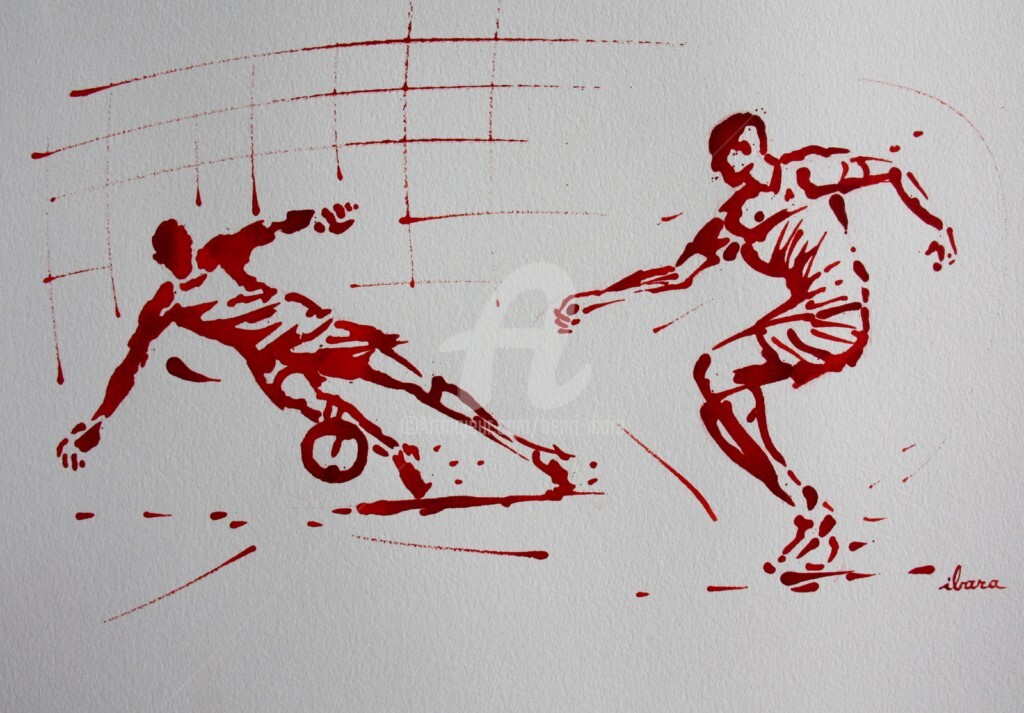 Henri Ibara - football-n-88-dessin-d-ibara-a-l-encre-rouge-sur-papier-aquarelle-300gr-format-30cm-sur-42cm.jpg