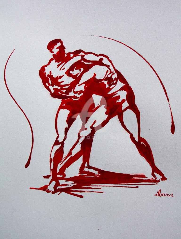 Henri Ibara - lutte-n-4-dessin-encre-de-henri-ibara-sur-papier-aquarelle-300gr-format-30cm-sur-42cm.jpg